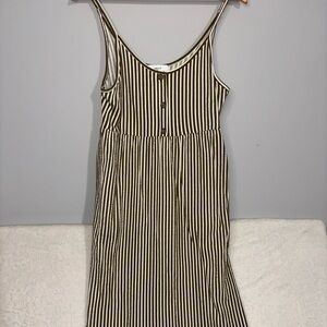 NEXT midi dress khaki green white stripe button down with pockets Size 12